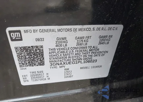 2023 Chevrolet Equinox Lt z USA, uszkodzony, nr VIN 3GNAXUEG1PL106023